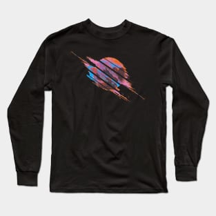 Sphere Grunge Watercolor Graphic - Planet with Brush Strokes Long Sleeve T-Shirt